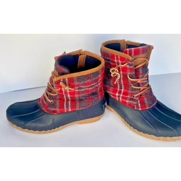 STQ Walk Into Winter Boots Women Size 9 Red Plaid Duck ST210317 Synthetic/TPR - Picture 2 of 12